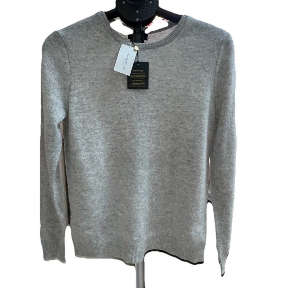 NWT Charter Club Luxury Light Gray 100% Cashmere Knit Sweater Women's PM